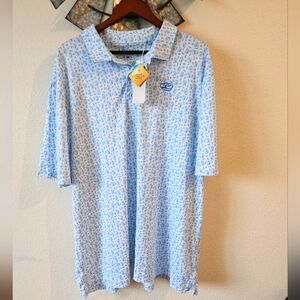 NWT Bermuda Sands  Mens Blue White Golf Beer Drink Geometric Polo Shit Size 2XL.